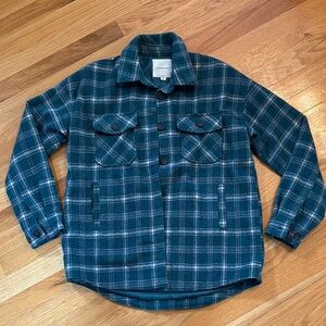 Teal Plaid Button-Up shirt Jacket